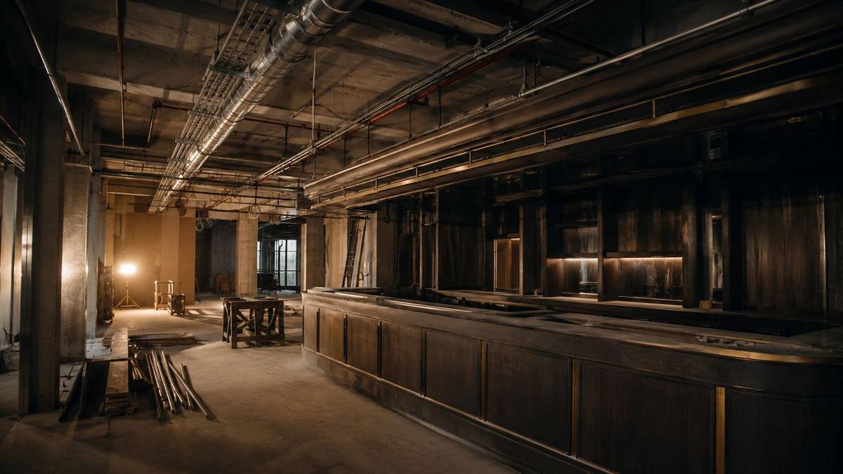 Restaurant fit-out in progress — bare shell, MEP and joinery by 360 Group